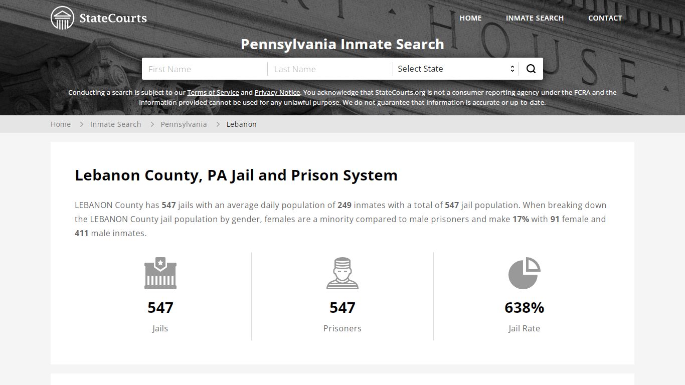 Lebanon County, PA Inmate Search - StateCourts